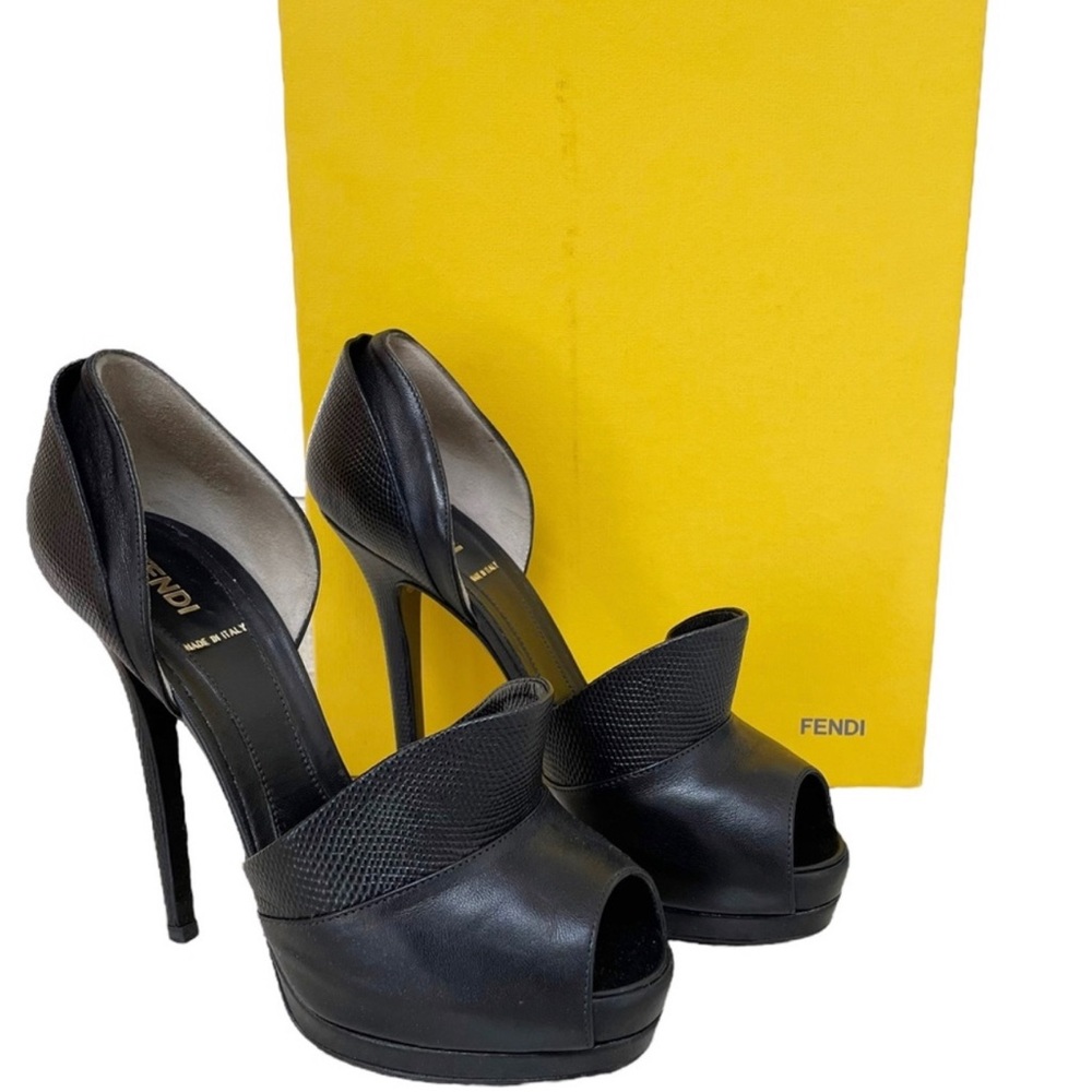 Fendi Black Leather Peep-Toe Platform Heels